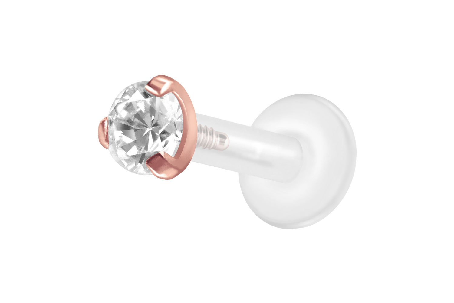 PTFE Labret Piercing mit Innengewinde + Titan-Aufsatz EINGEFASSTER KRISTALL